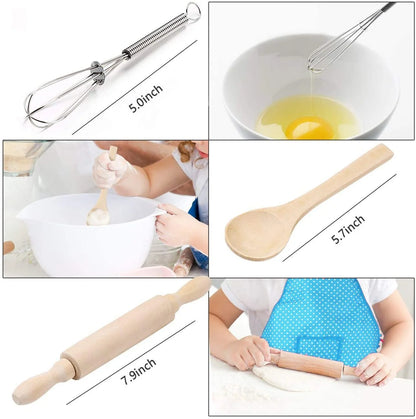 Kids Cooking Set, 11 Piece Chef Role Play Kit for Girls Ages 3-8, Includes Apron, Chef Hat, Oven Mitt, Utensils & Baking Tools, Pretend Play Kitchen Gift, Blue
