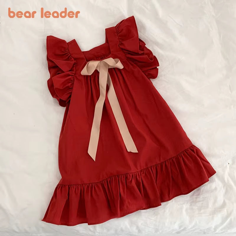 BreezeBloom – Ruffled Flying Sleeve A-Line Dress with Back Bow