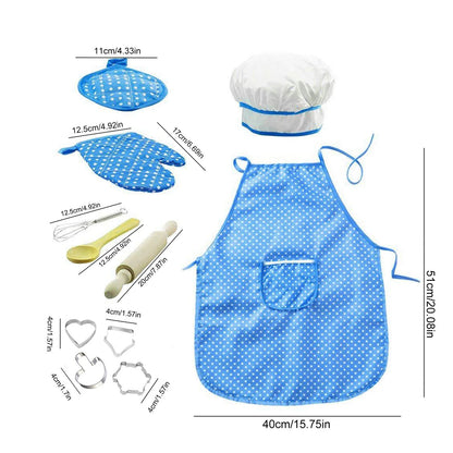Kids Cooking Set, 11 Piece Chef Role Play Kit for Girls Ages 3-8, Includes Apron, Chef Hat, Oven Mitt, Utensils & Baking Tools, Pretend Play Kitchen Gift, Blue