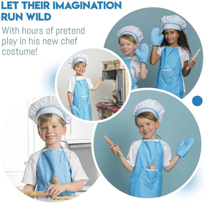 Kids Cooking Set, 11 Piece Chef Role Play Kit for Girls Ages 3-8, Includes Apron, Chef Hat, Oven Mitt, Utensils & Baking Tools, Pretend Play Kitchen Gift, Blue